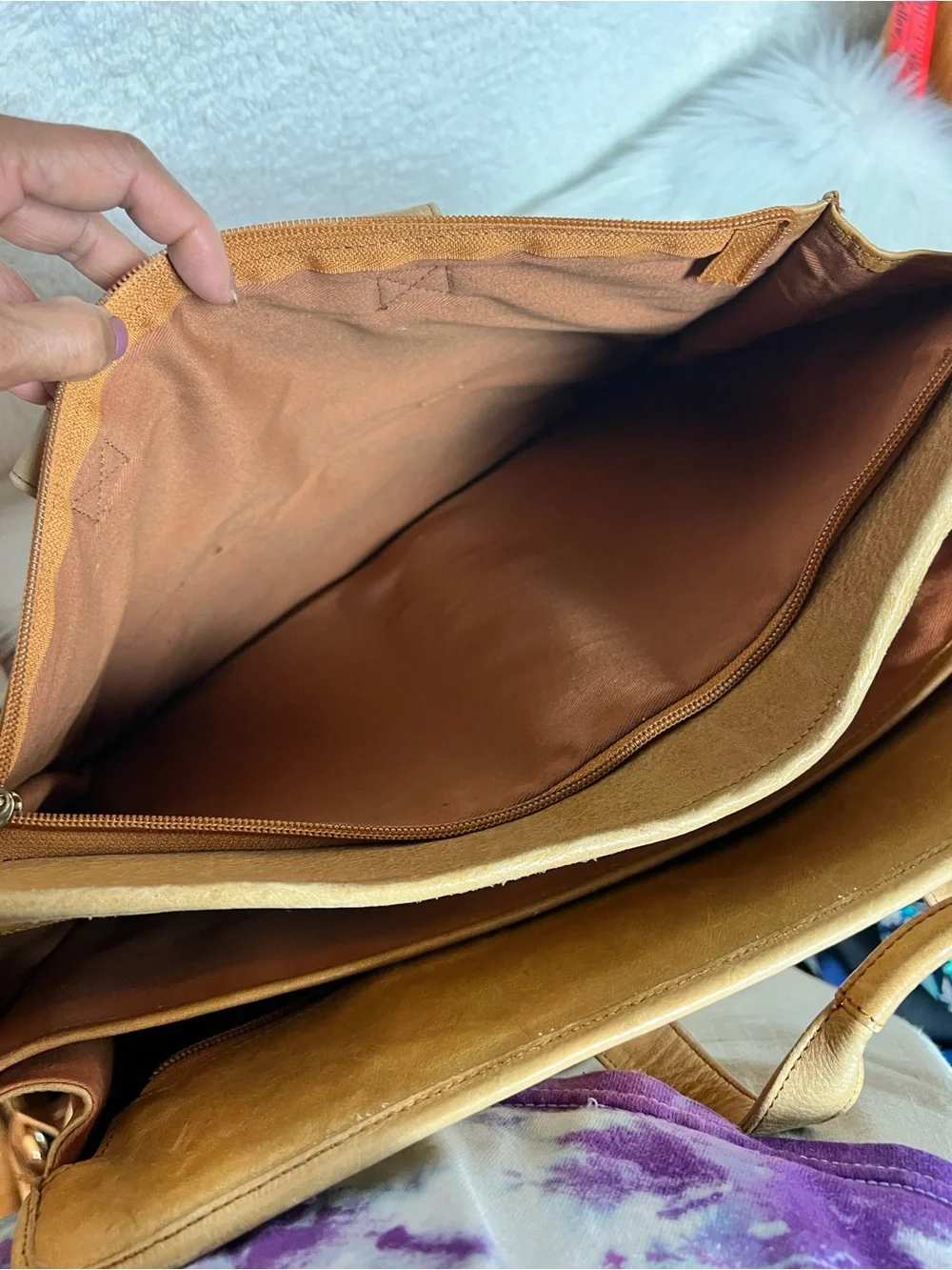 Classic Tan Leather Briefcase with Front Zip Pocket - Men's Business Bag